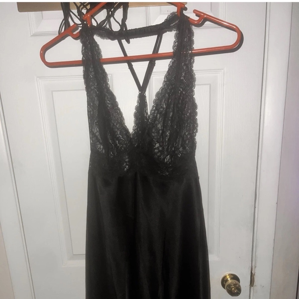 Victoria's Secret Black Lace Chemise satin slip dress Small